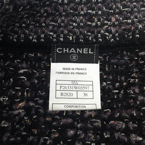 CHANEL TWEED JACKET FRINGE BLACK PURPLE WOOL 38 05A RTW 90292114