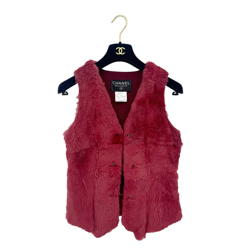 CHANEL VINTAGE COCO BUTTON FAR VEST GILET RED RABBIT 38 97A RTW 90292116
