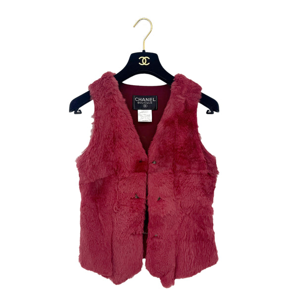 CHANEL VINTAGE COCO BUTTON FAR VEST GILET RED RABBIT 38 97A RTW 90292116