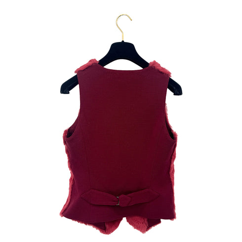 CHANEL VINTAGE COCO BUTTON FAR VEST GILET RED RABBIT 38 97A RTW 90292116