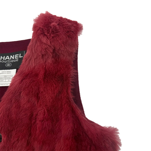 CHANEL VINTAGE COCO BUTTON FAR VEST GILET RED RABBIT 38 97A RTW 90292116