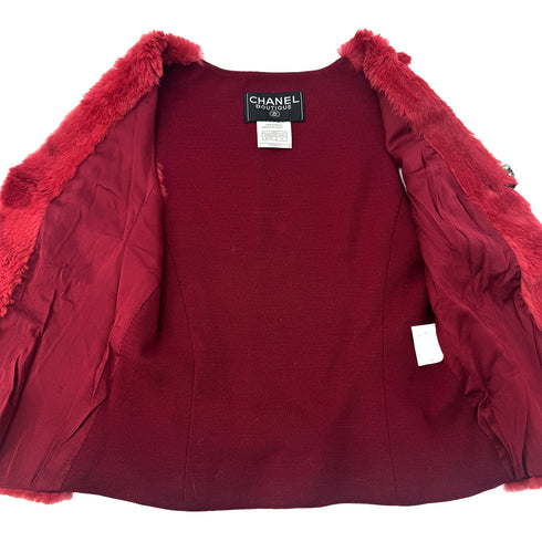 CHANEL VINTAGE COCO BUTTON FAR VEST GILET RED RABBIT 38 97A RTW 90292116
