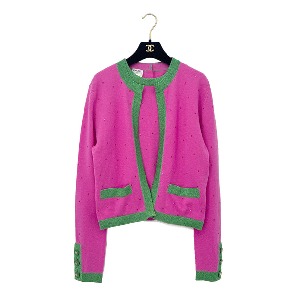 CHANEL VINTAGE COCO BUTTON TWIN SET CARDIGAN 1996 FALL PINK CASHMERE 40 96A RTW 90292118