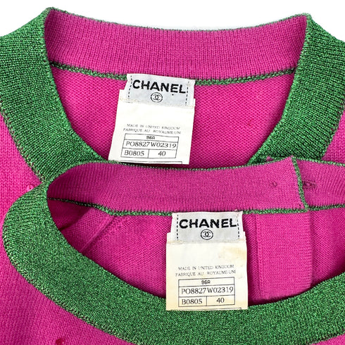 CHANEL VINTAGE COCO BUTTON TWIN SET CARDIGAN 1996 FALL PINK CASHMERE 40 96A RTW 90292118 - PURPOSE