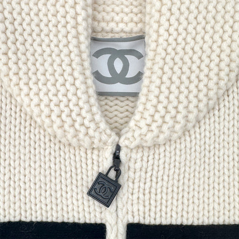 CHANEL COCOMARK ZIP KNIT JACKET WHITE BLACK LINE WOOL 36 06A RTW 90292119