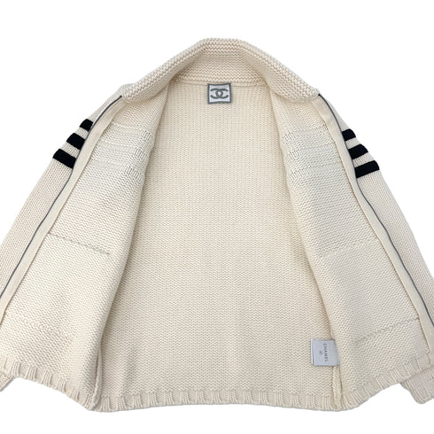 CHANEL COCOMARK ZIP KNIT JACKET WHITE BLACK LINE WOOL 36 06A RTW 90292119