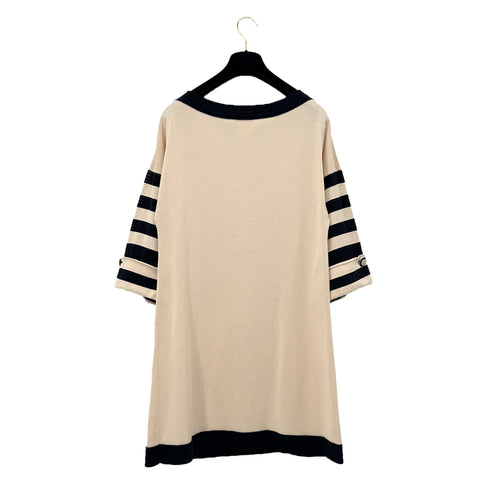 CHANEL COCO BUTTON GONDOLA CHARM BORDER KNIT DRESS 2014 BEIGE COTTON 36 P47 RTW 90292122