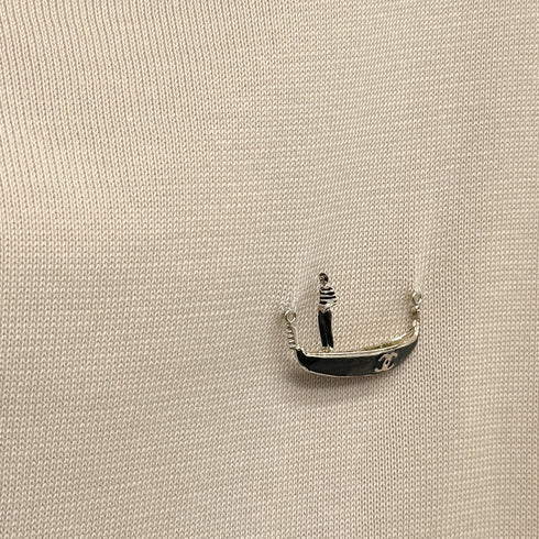 CHANEL COCO BUTTON GONDOLA CHARM BORDER KNIT DRESS 2014 BEIGE COTTON 36 P47 RTW 90292122