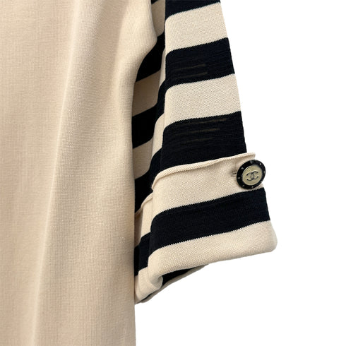 CHANEL COCO BUTTON GONDOLA CHARM BORDER KNIT DRESS 2014 BEIGE COTTON 36 P47 RTW 90292122