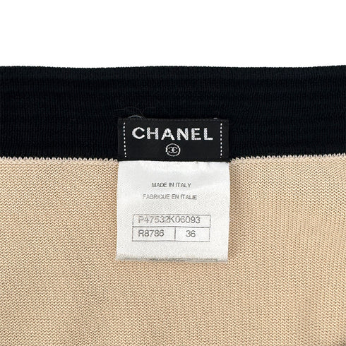 CHANEL COCO BUTTON GONDOLA CHARM BORDER KNIT DRESS 2014 BEIGE COTTON 36 P47 RTW 90292122