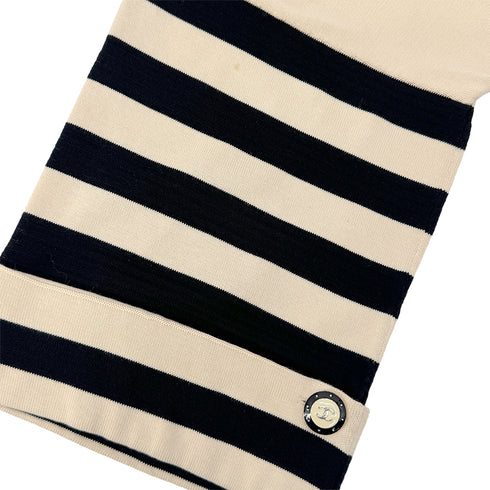 CHANEL COCO BUTTON GONDOLA CHARM BORDER KNIT DRESS 2014 BEIGE COTTON 36 P47 RTW 90292122