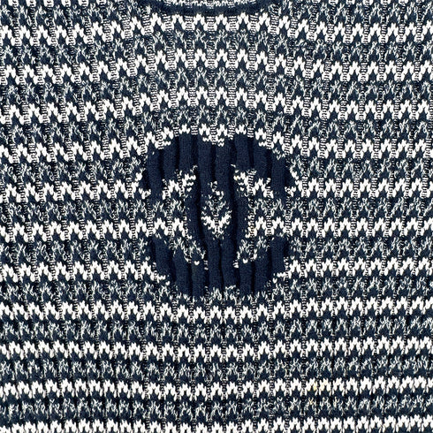 CHANEL COCOMARK COCO BUTTON HALF SLEEVE JACQUARD DRESS NAVY PINK COTTON 38 P63 RTW 90292124
