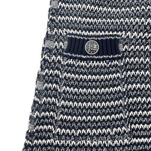 CHANEL COCOMARK COCO BUTTON HALF SLEEVE JACQUARD DRESS NAVY PINK COTTON 38 P63 RTW 90292124