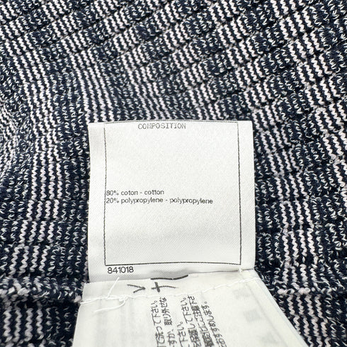 CHANEL COCOMARK COCO BUTTON HALF SLEEVE JACQUARD DRESS NAVY PINK COTTON 38 P63 RTW 90292124