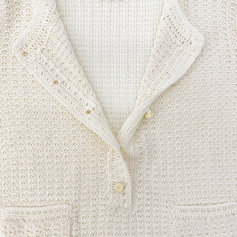 CHANEL KNIT TOPS BEEDS COCO BUTTON RHINESTONE WHITE RAYON COTTON 38 02P RTW 90292125