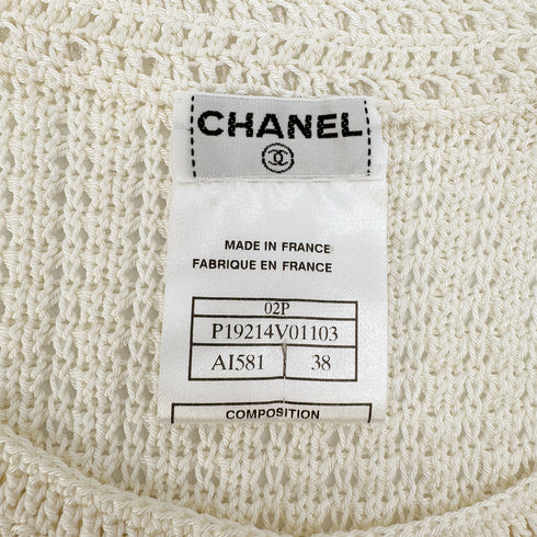CHANEL KNIT TOPS BEEDS COCO BUTTON RHINESTONE WHITE RAYON COTTON 38 02P RTW 90292125