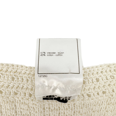 CHANEL KNIT TOPS BEEDS COCO BUTTON RHINESTONE WHITE RAYON COTTON 38 02P RTW 90292125
