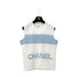 CHANEL SLEEVELESS TOPS LOGO WHITE BLUE COTTON 44 00S RTW 90292443
