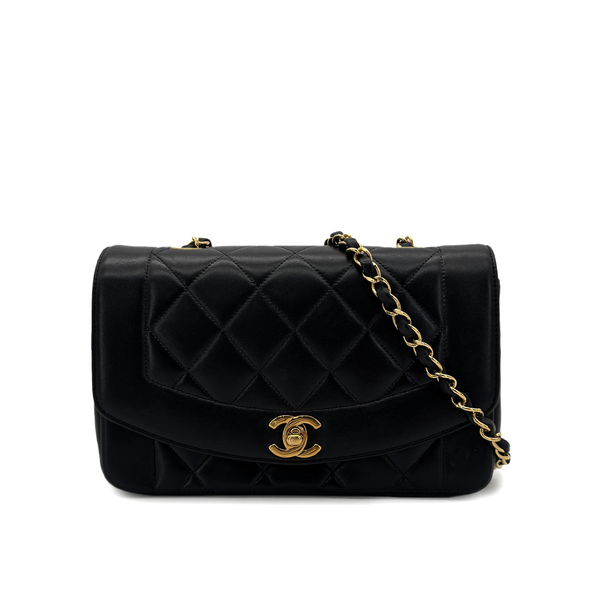 CHANEL VINTAGE DIANA SMALL CHAIN SHOULDER BAG BLACK LAMB SKIN 90292486