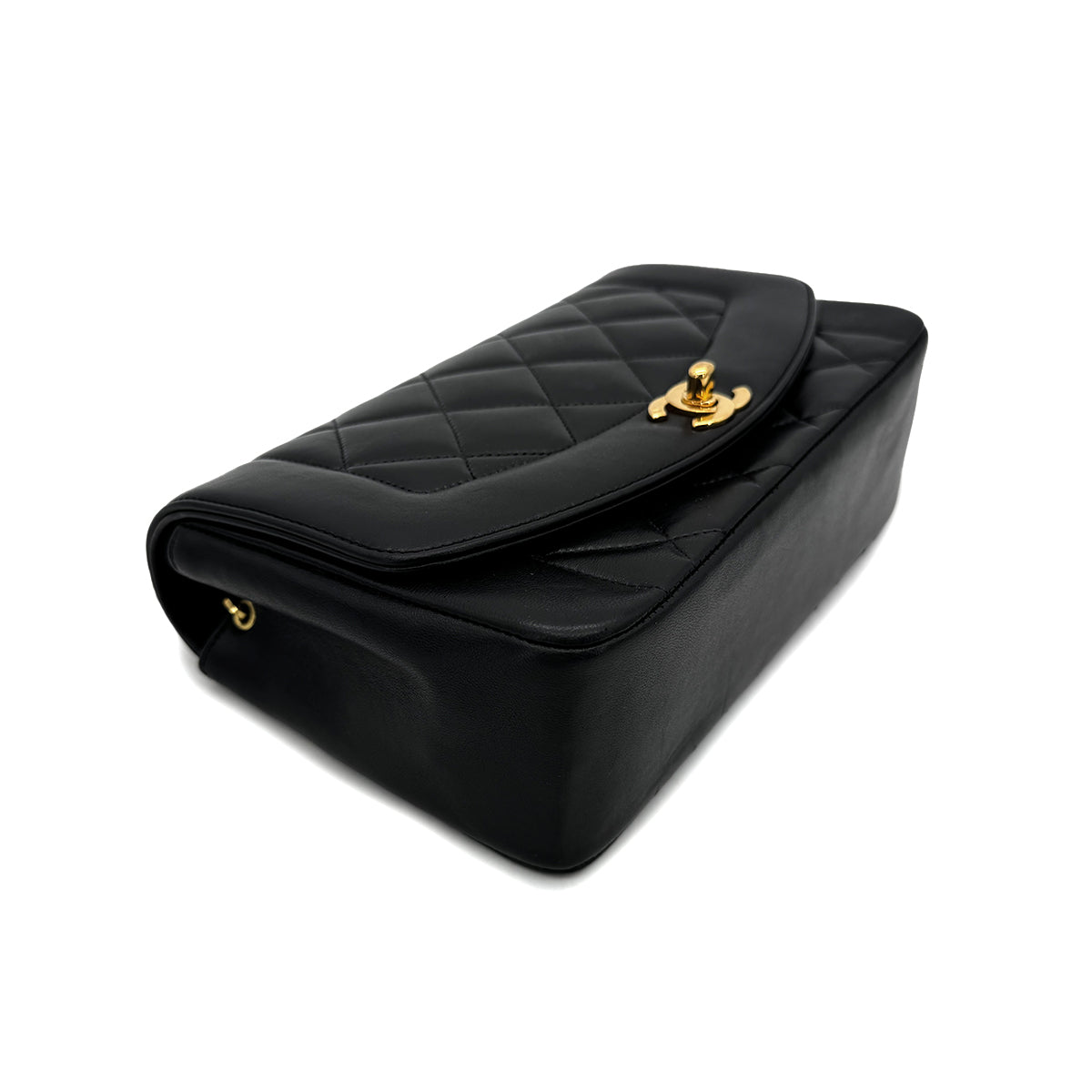 CHANEL VINTAGE DIANA SMALL CHAIN SHOULDER BAG BLACK LAMB SKIN 90292486