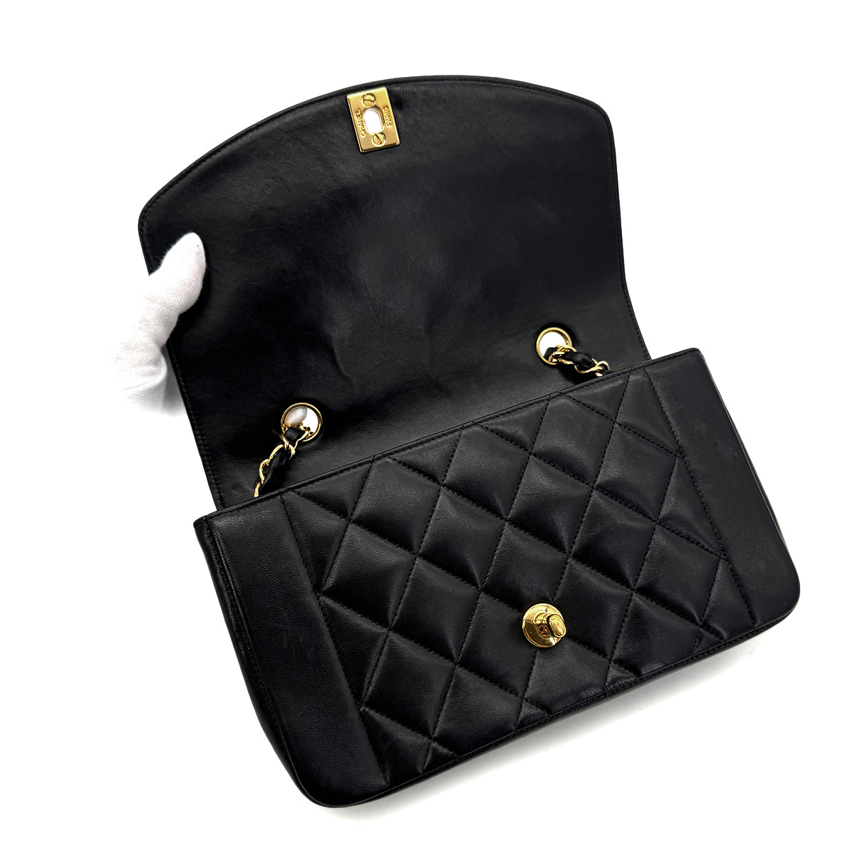 CHANEL VINTAGE DIANA SMALL CHAIN SHOULDER BAG BLACK LAMB SKIN 90292486