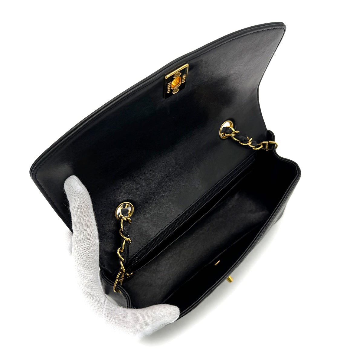 CHANEL VINTAGE DIANA SMALL CHAIN SHOULDER BAG BLACK LAMB SKIN 90292486