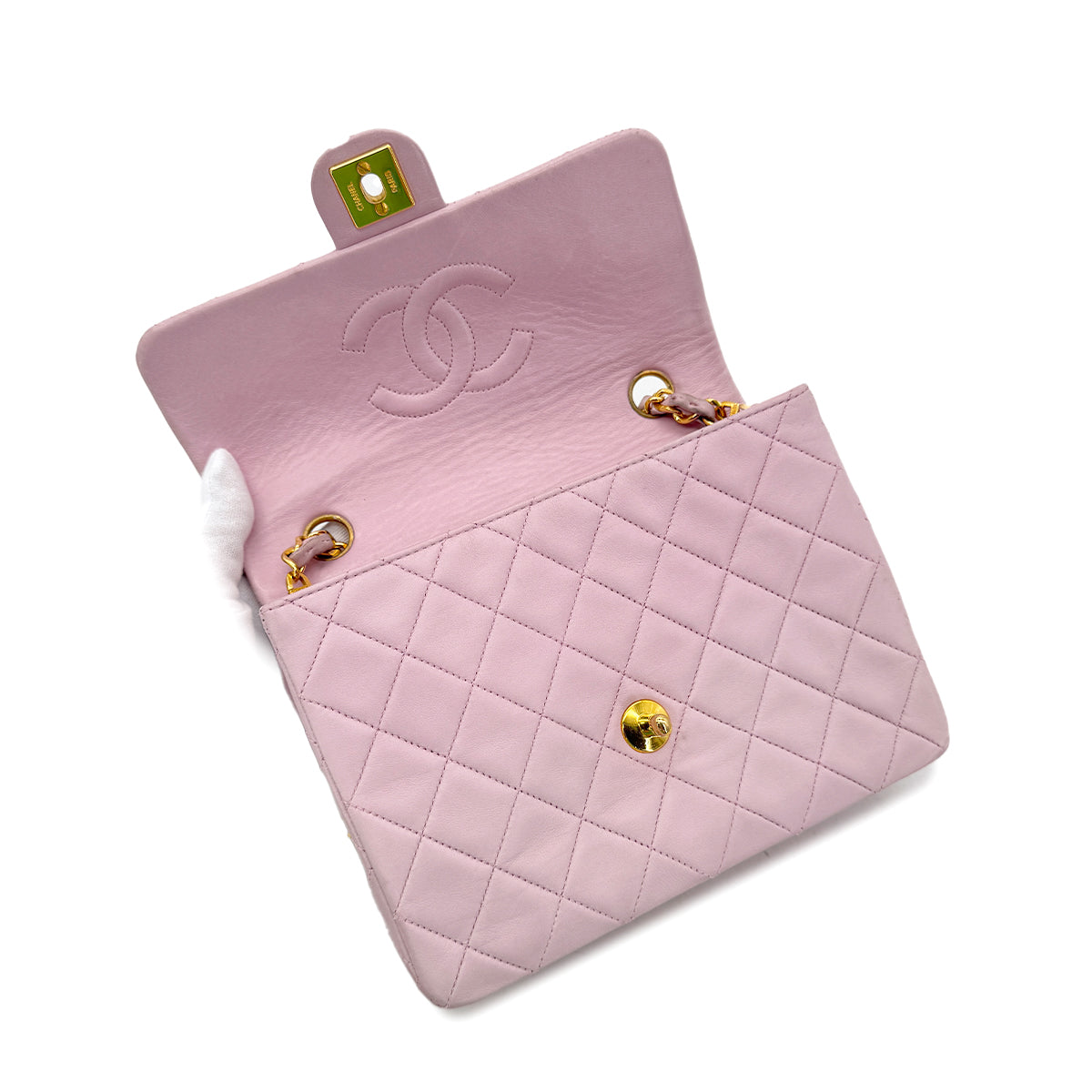 CHANEL VINTAGE MINI MATELASSE 20 CHAIN SHOULDER BAG PINK LAMB SKIN 90292487