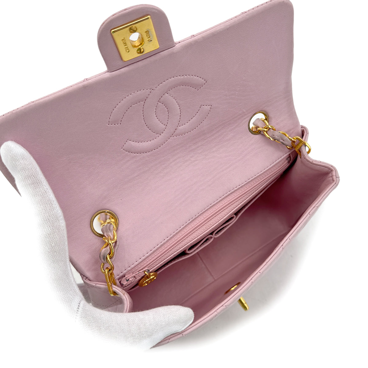 CHANEL VINTAGE MINI MATELASSE 20 CHAIN SHOULDER BAG PINK LAMB SKIN 90292487
