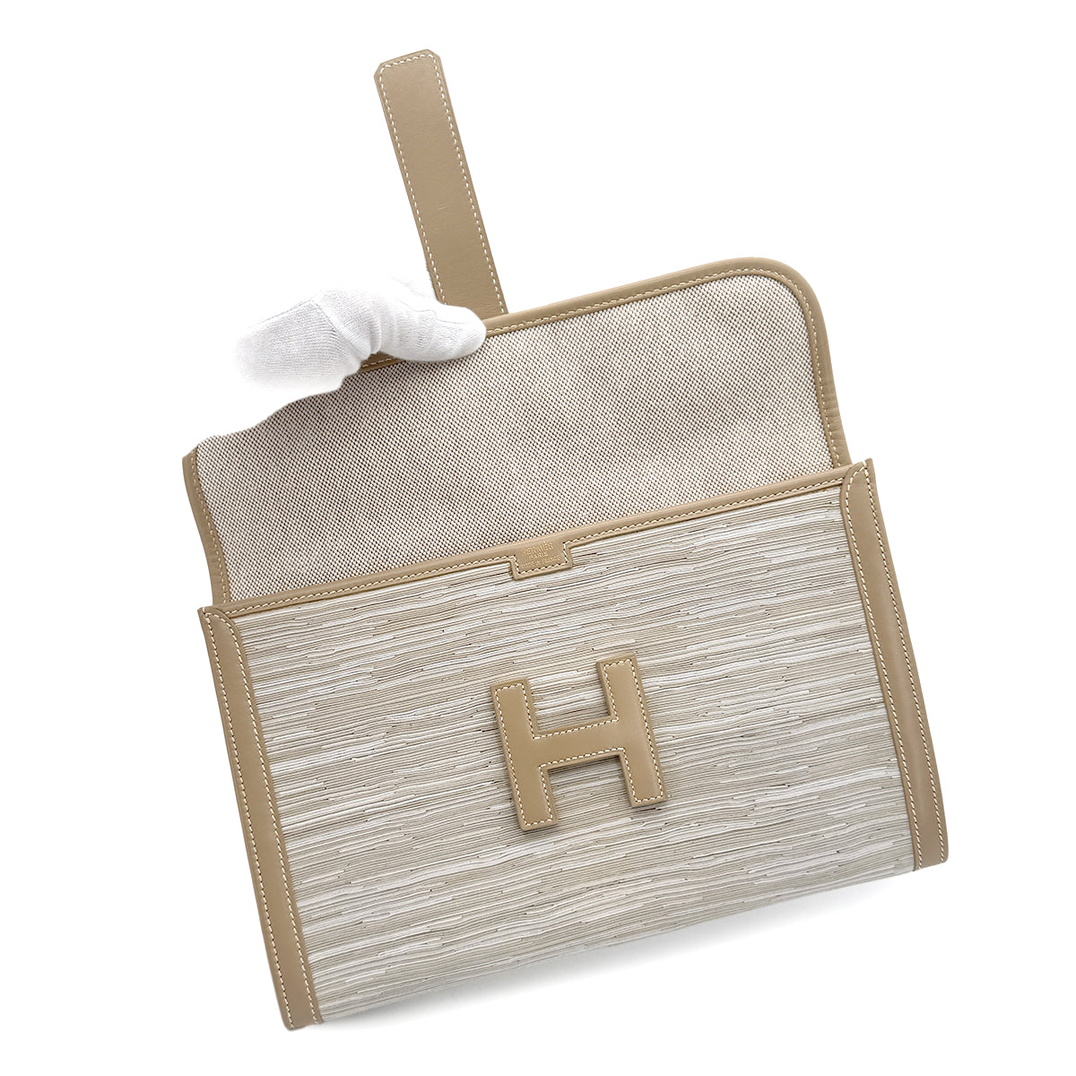 HERMES JIGE GRIS TOURTERELLE VIBRATO BOXCALF CLUTCH BAG □D 90292731