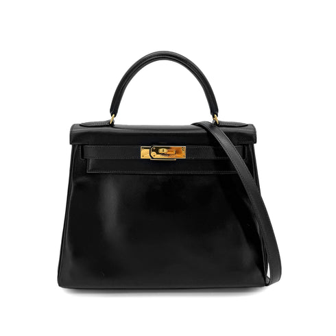HERMES KELLY 28 RETOURNE BLACK BOXCALF HAND SHOULDER BAG 〇Y GHW 90292732 - PURPOSE