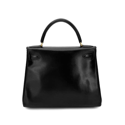 HERMES KELLY 28 RETOURNE BLACK BOXCALF HAND SHOULDER BAG 〇Y GHW 90292732 - PURPOSE