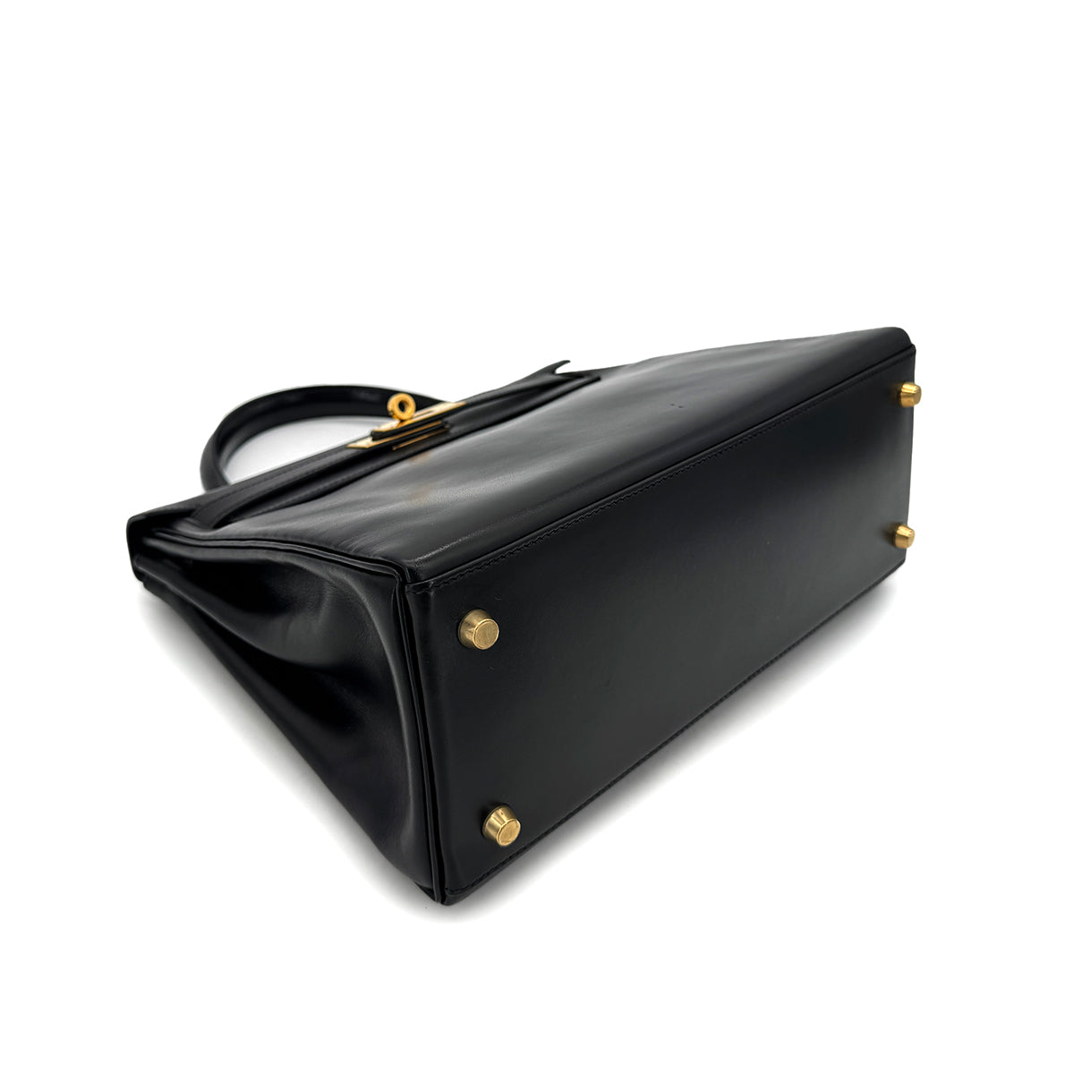 HERMES KELLY 28 RETOURNE BLACK BOXCALF HAND SHOULDER BAG 〇Y GHW 90292732