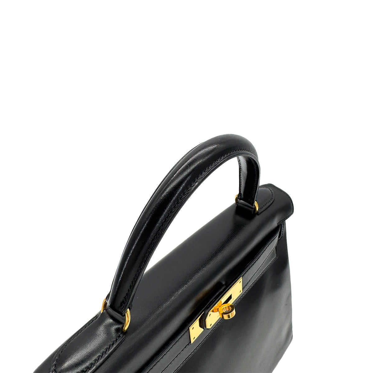 HERMES KELLY 28 RETOURNE BLACK BOXCALF HAND SHOULDER BAG 〇Y GHW 90292732