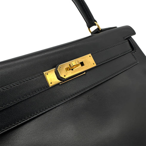 HERMES KELLY 28 RETOURNE BLACK BOXCALF HAND SHOULDER BAG 〇Y GHW 90292732 - PURPOSE