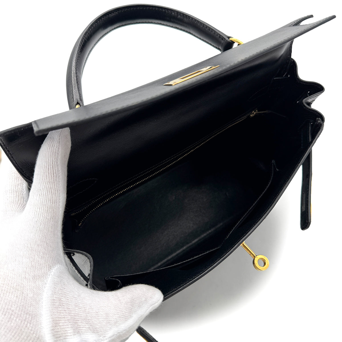 HERMES KELLY 28 RETOURNE BLACK BOXCALF HAND SHOULDER BAG 〇Y GHW 90292732