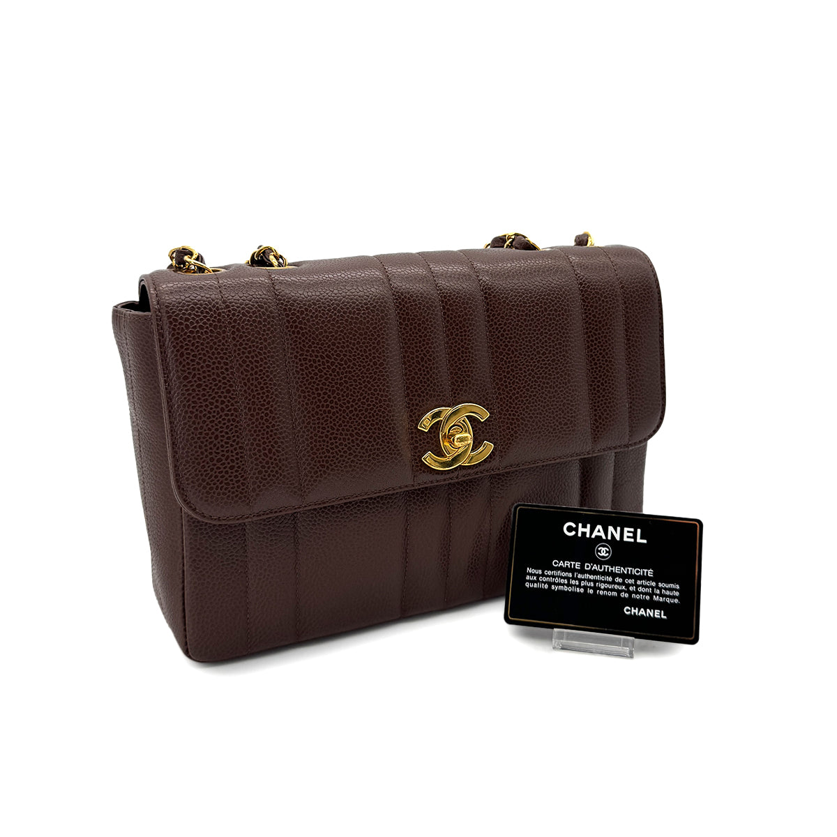 CHANEL VINTAGE MADEMOISELLE CHAIN SHOULDER BAG BROWN CAVIAR SKIN 90292733