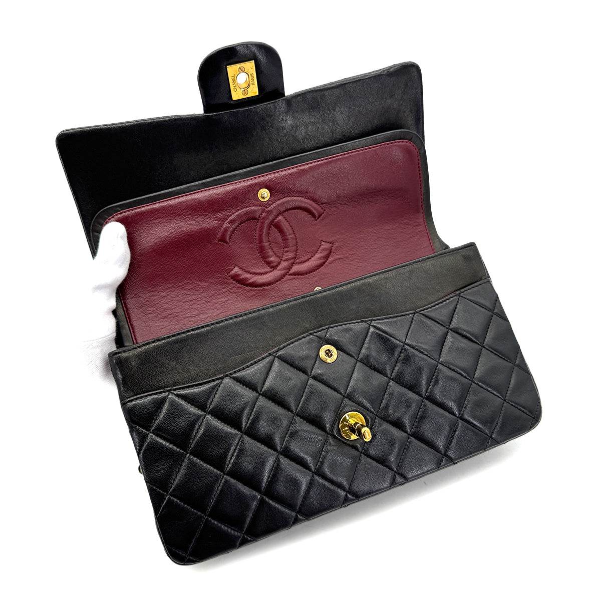 CHANEL VINTAGE CLASSIC FLAP MEDIUM CHAIN SHOULDER BAG BLACK LAMB SKIN 90292734