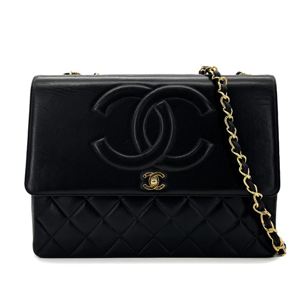 CHANEL VINTAGE BIG COCO MATELASSE CHAIN SHOULDER BAG BLACK LAMB SKIN 90292736 - PURPOSE