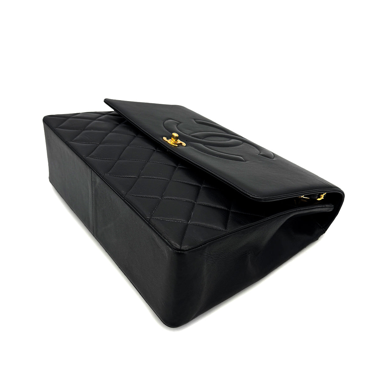 CHANEL VINTAGE BIG COCO MATELASSE CHAIN SHOULDER BAG BLACK LAMB SKIN 90292736