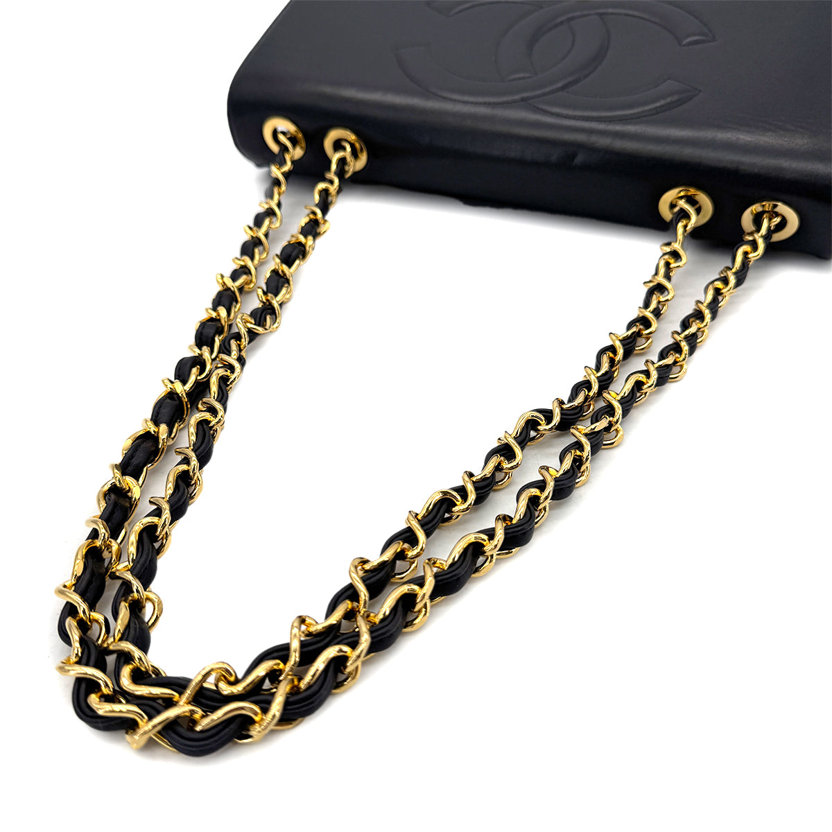 CHANEL VINTAGE BIG COCO MATELASSE CHAIN SHOULDER BAG BLACK LAMB SKIN 90292736