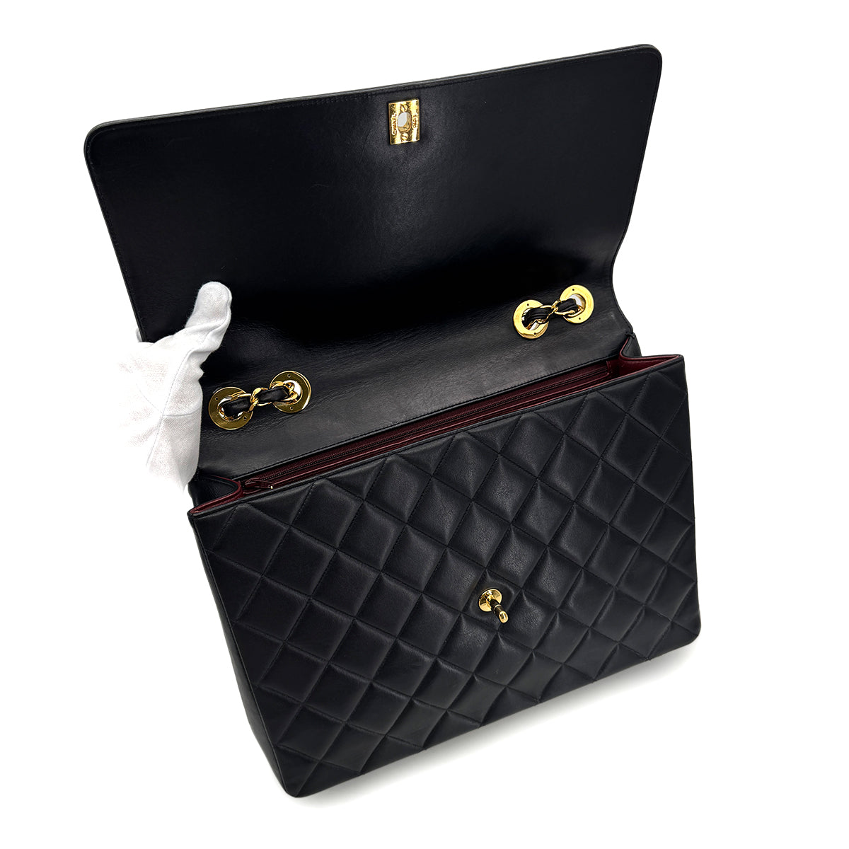 CHANEL VINTAGE BIG COCO MATELASSE CHAIN SHOULDER BAG BLACK LAMB SKIN 90292736