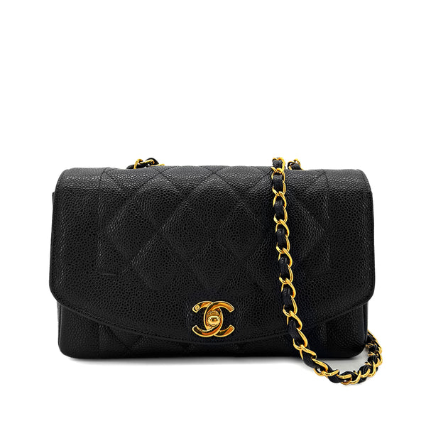 CHANEL VINTAGE DIANA SMALL CHAIN SHOULDER BAG BLACK CAVIAR SKIN 90292737 - PURPOSE