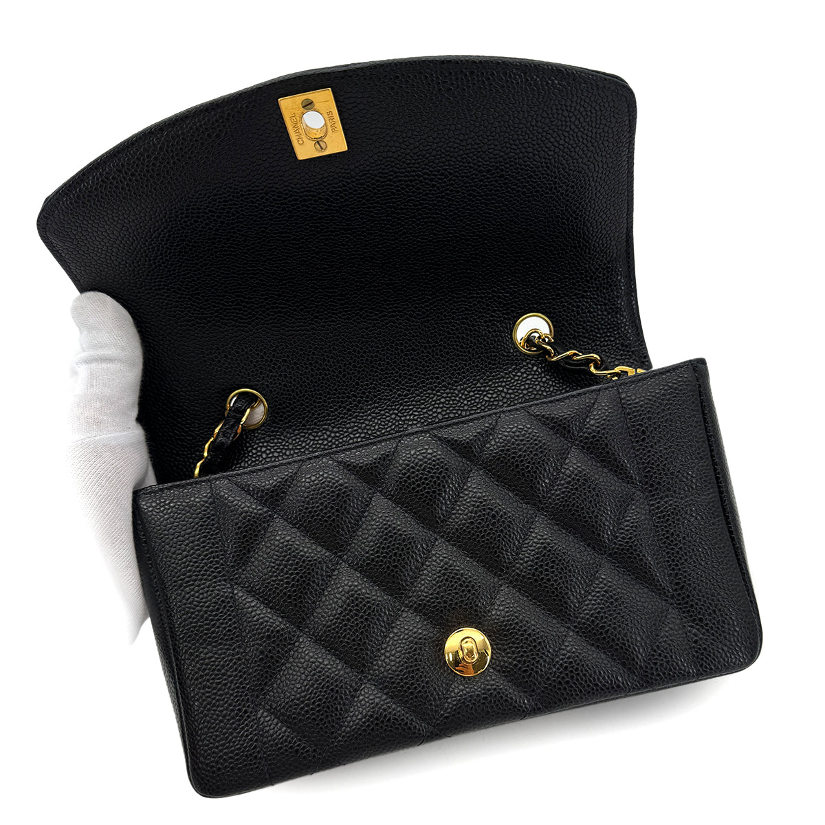 CHANEL VINTAGE DIANA SMALL CHAIN SHOULDER BAG BLACK CAVIAR SKIN 90292737