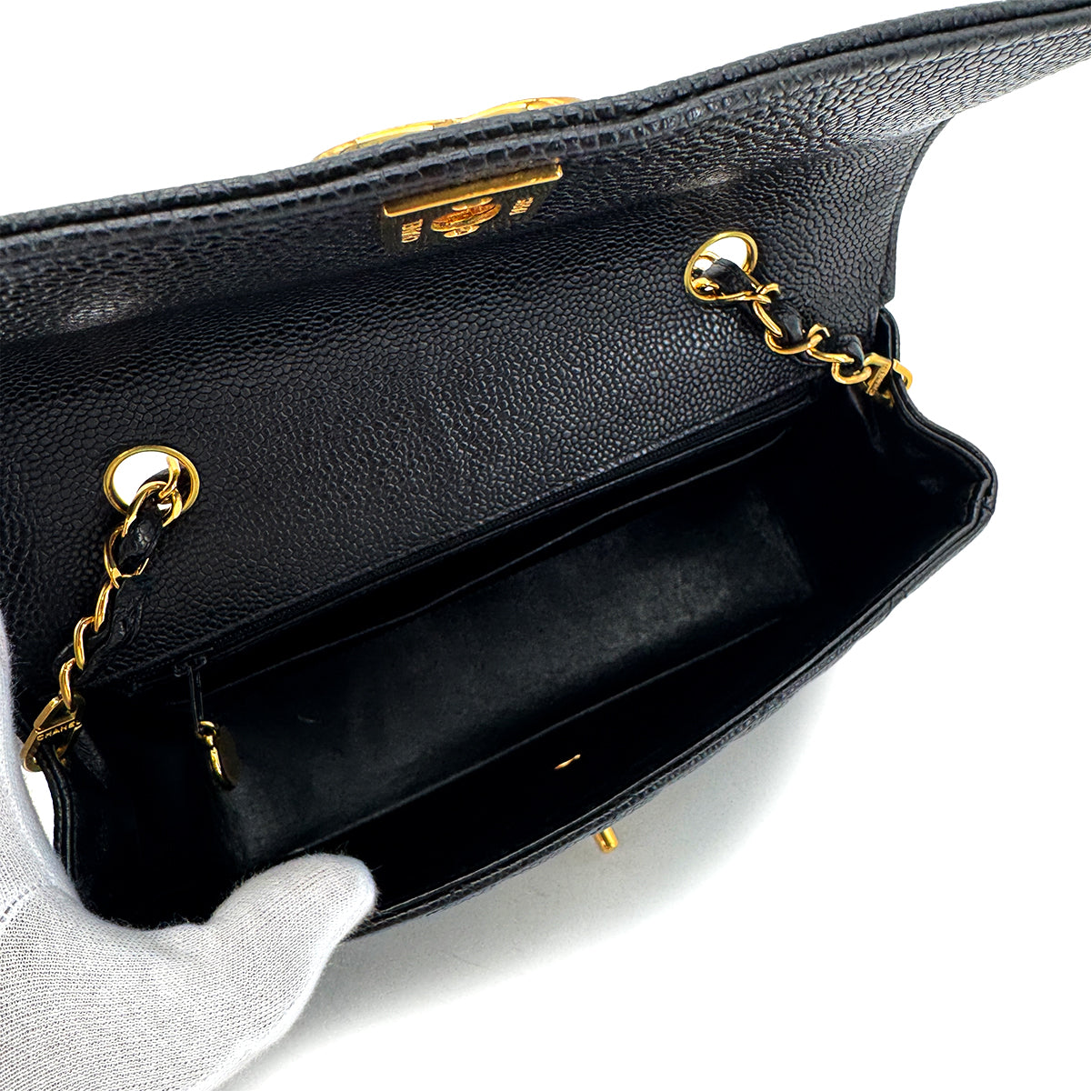 CHANEL VINTAGE DIANA SMALL CHAIN SHOULDER BAG BLACK CAVIAR SKIN 90292737