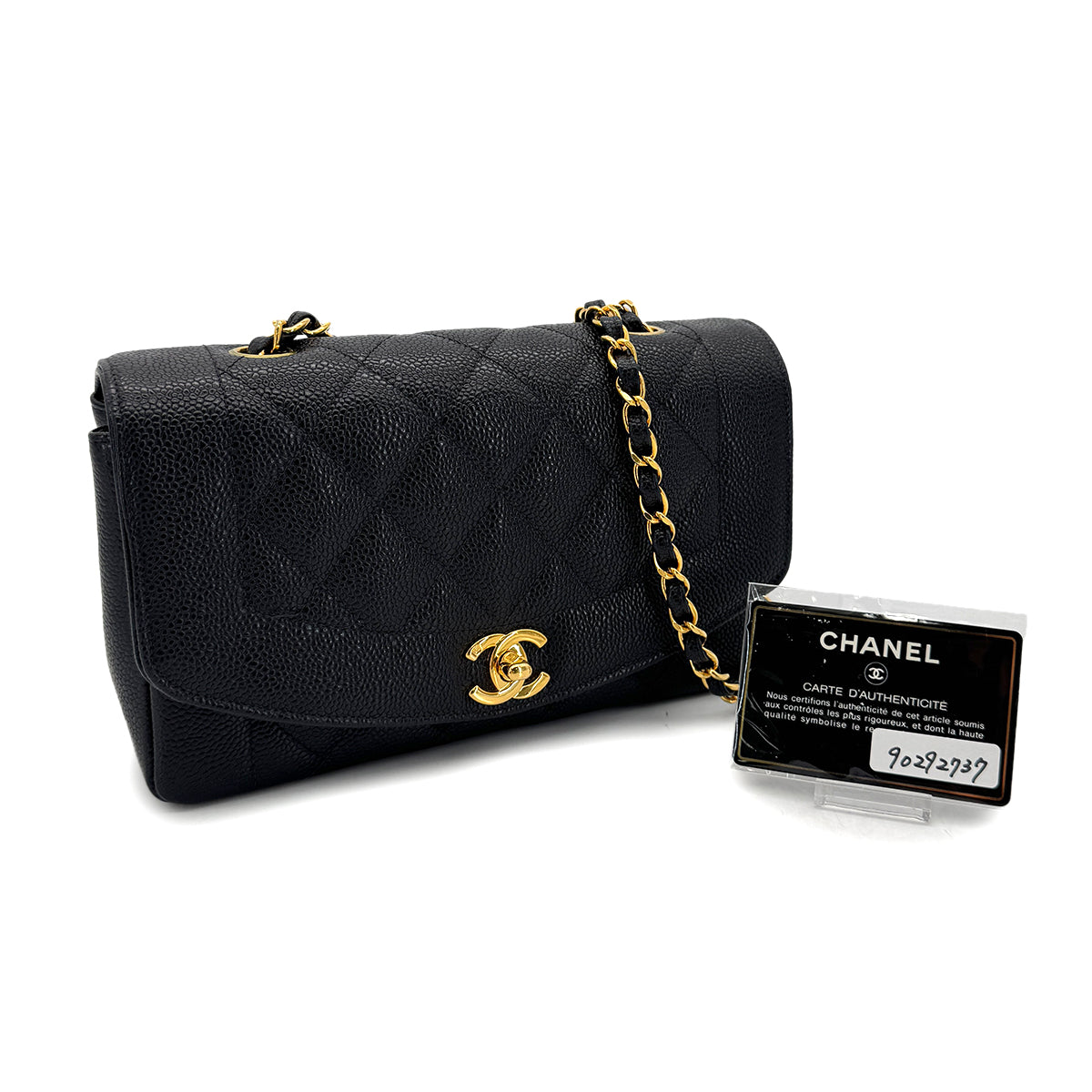 CHANEL VINTAGE DIANA SMALL CHAIN SHOULDER BAG BLACK CAVIAR SKIN 90292737