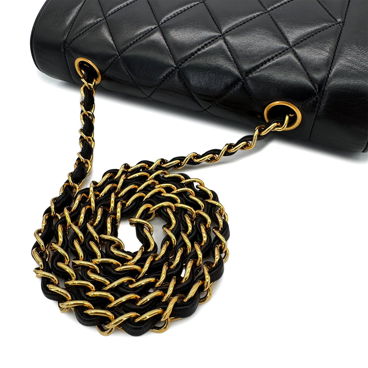 CHANEL VINTAGE DIANA SMALL CHAIN SHOULDER BAG BLACK LAMB SKIN 90292738