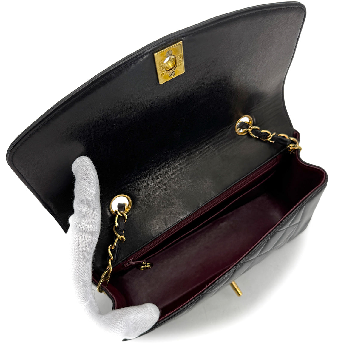 CHANEL VINTAGE DIANA SMALL CHAIN SHOULDER BAG BLACK LAMB SKIN 90292738