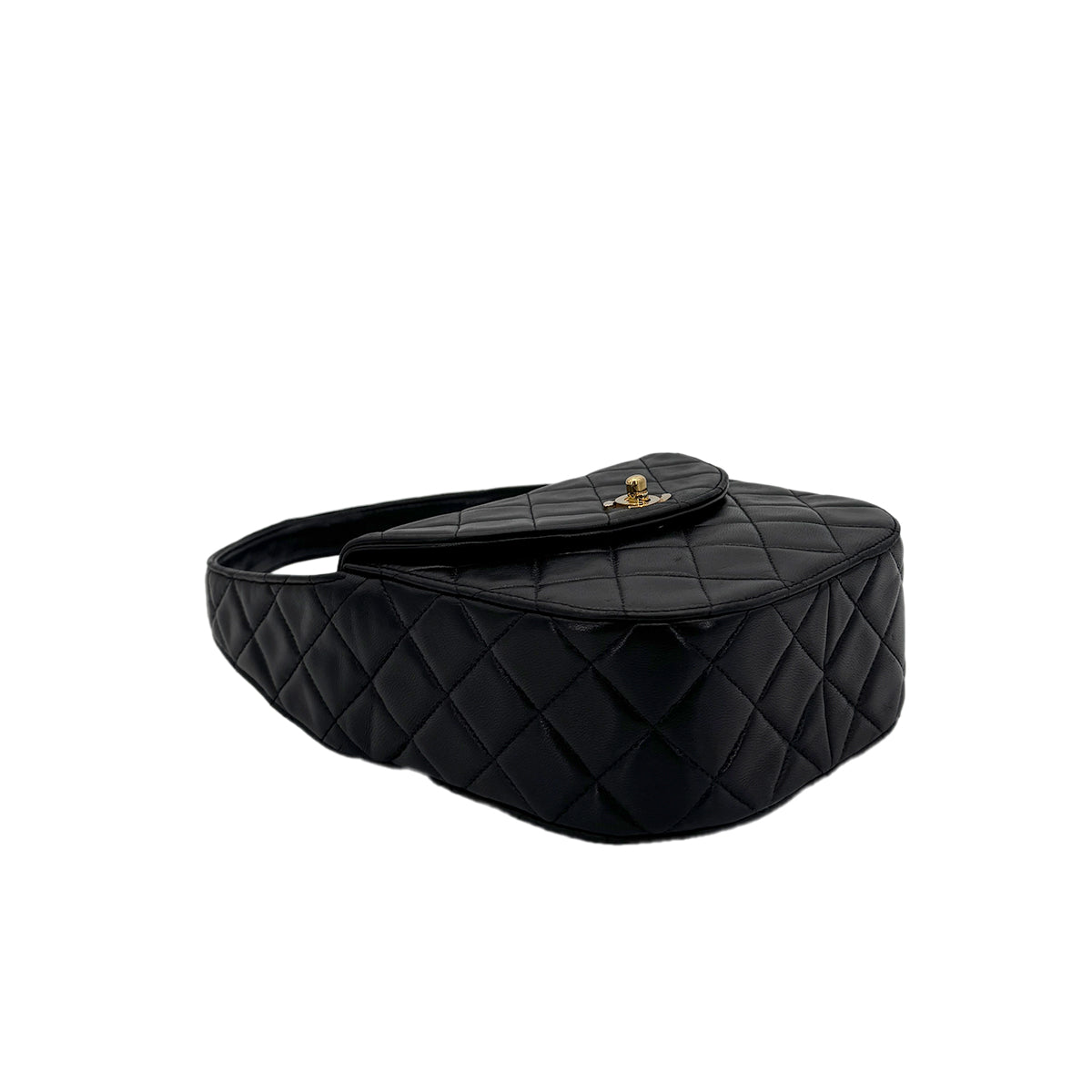 CHANEL VINTAGE MATELASSE HAND SHOULDER BAG ROUND BLACK LAMB SKIN 90292739