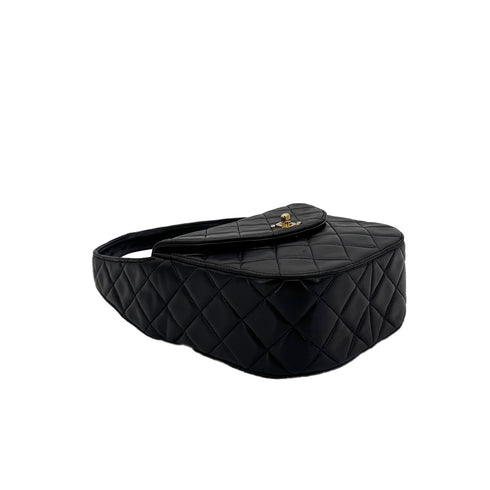 CHANEL VINTAGE MATELASSE HAND SHOULDER BAG ROUND BLACK LAMB SKIN 90292739