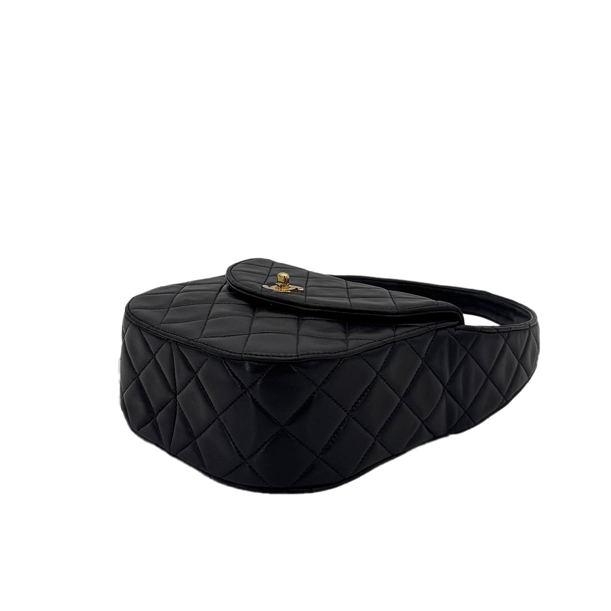 CHANEL VINTAGE MATELASSE HAND SHOULDER BAG ROUND BLACK LAMB SKIN 90292739